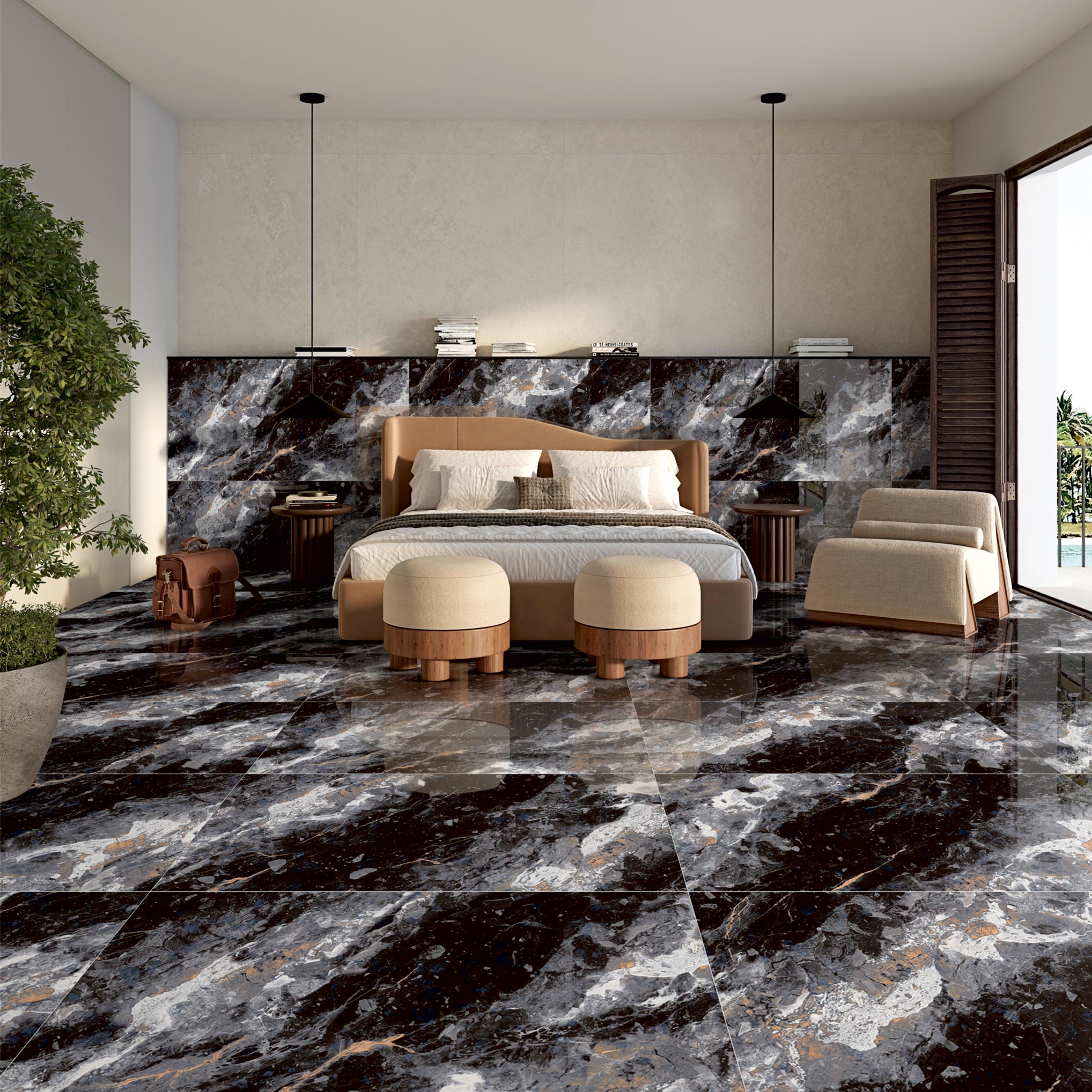 BEDROOM MOCKUP IN VITRIFIED TILES MORBI