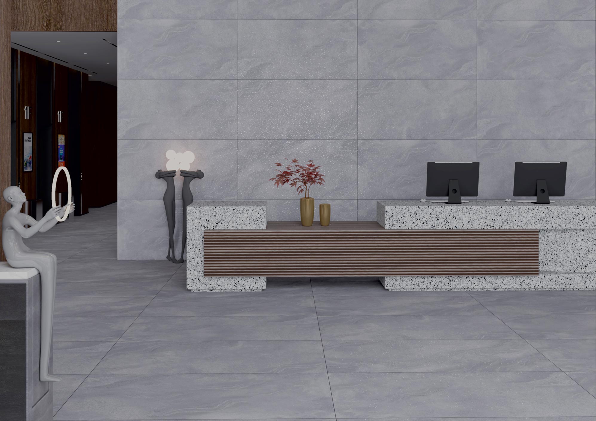 RECEPTION MOCKUP IN VITRIFIED TILES MORBI