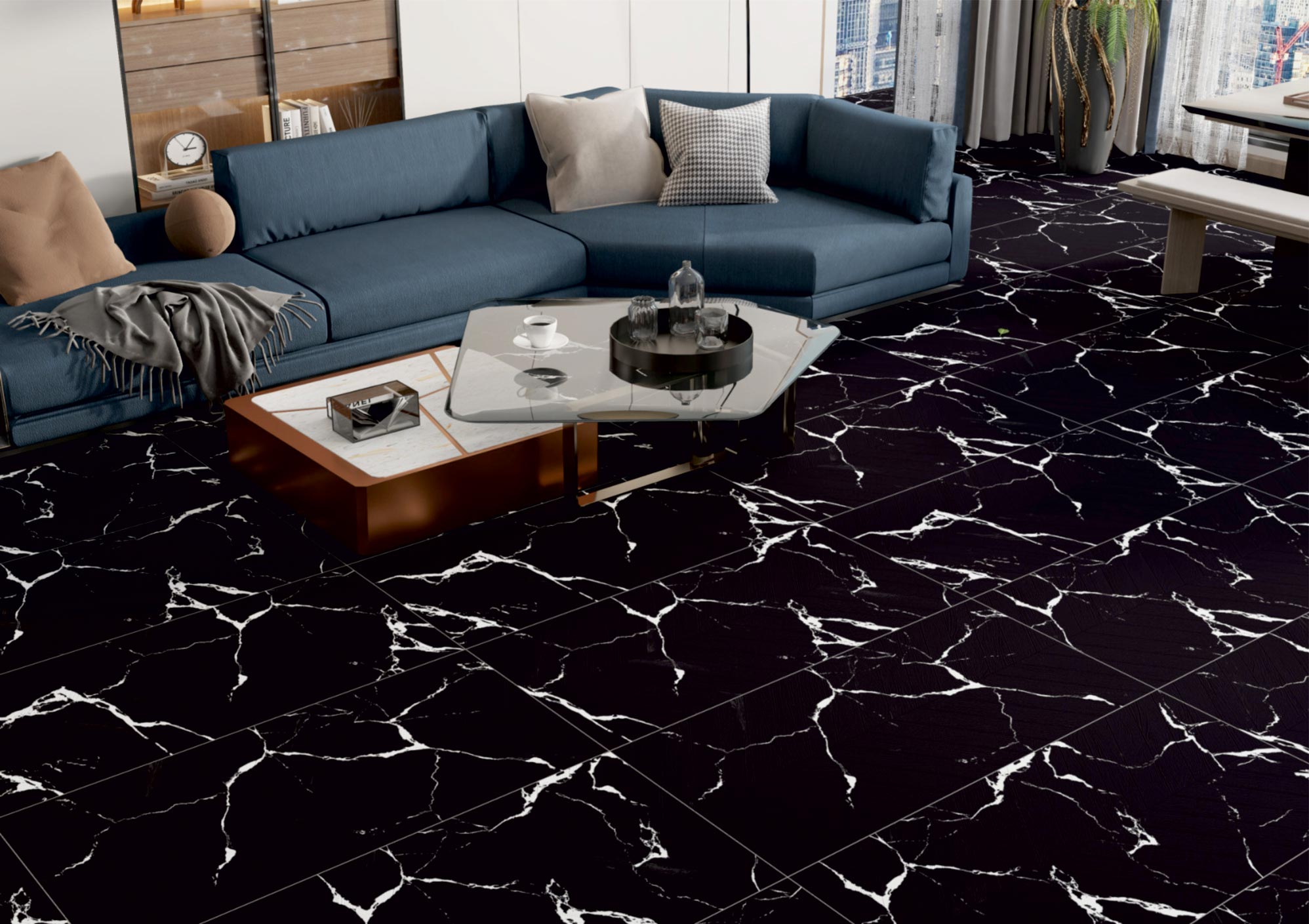 LIVINGROOM MOCKUP IN VITRIFIED TILES MORBI